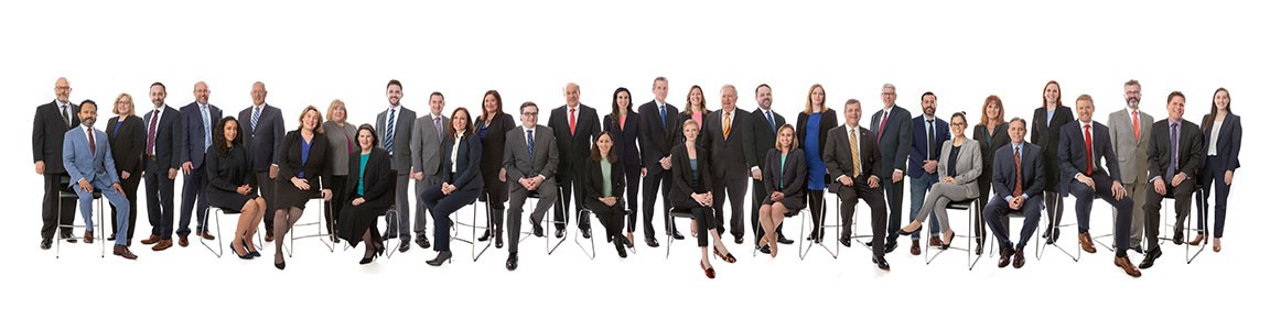 Full corporate team portrait in business formal attire